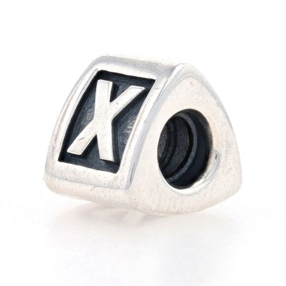 Pandora Silver Alpha Letter "X" Block Initial Authentic Charm - Picture 2 of 5